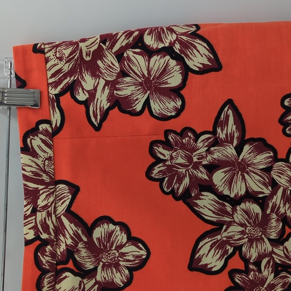 Anthropologie Maeve Salinas Floral Pencil Skirt Orange Cotton 4 Lined Slit Short - Picture 3 of 14